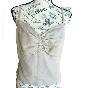 ELA Linen blend light beige rushed back Cami blouse Sz Large